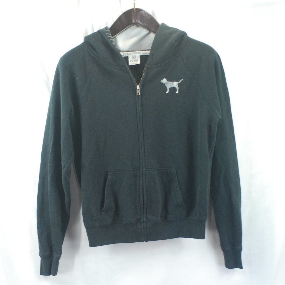 VS Pink Black Full Zip Hoody Sweatshirt sz XS